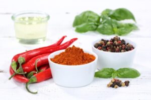 Spices cooking ingredients paprika powder spicy red hot chili peppers