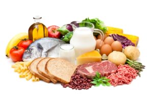 Different types of food isolated on white background