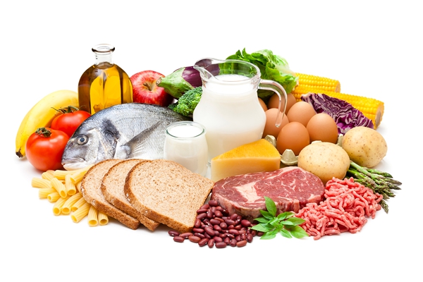 Different types of food isolated on white background