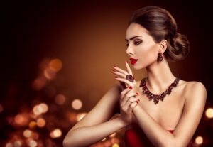 Woman Hair Bun Hairstyle, Fashion Model Beauty Makeup, Red Jewelry