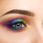 Close-up view of blue female eye with beautiful modern creative