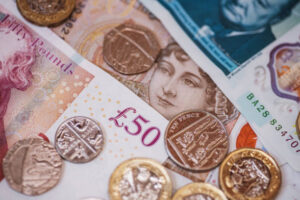Diverse Great Britain Pound (GBP) coins and banknotes