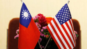 Flags of Taiwan and U.S. are placed for a meeting between U.S. House Foreign Affairs Committee Chairman Ed Royce speaks and with Su Chia-chyuan, President of the Legislative Yuan in Taipei