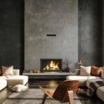 Dark,Living,Room,Loft,With,Fireplace,,Industrial,Style,,3d,Render