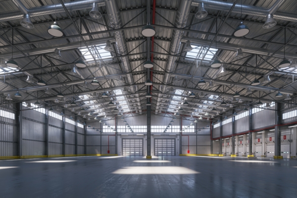 Empty,Warehouse,Or,Storehouse,In,Daylight.,3d,Illustration